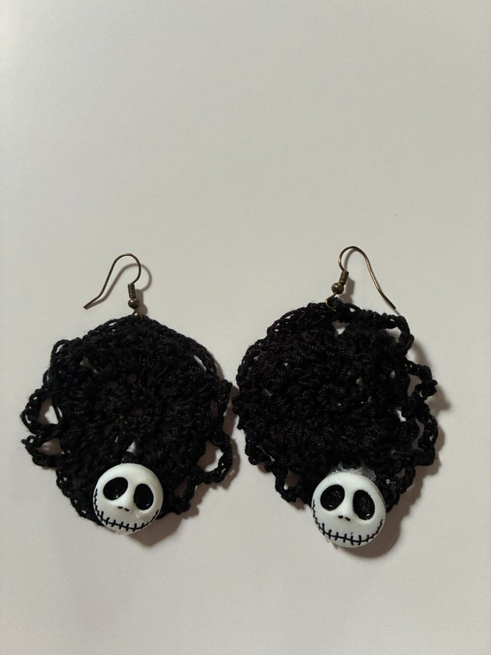 Nightmare Before Christmas Jack & Sally Black Crochet Hook Dangle Earrings 2"...